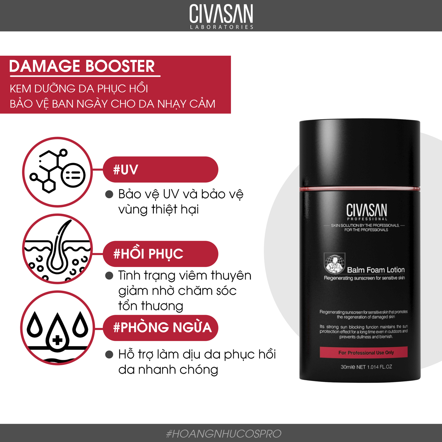 Kem Chống Nắng Civasan Balm Foam Lotion SPF50 30ml - Lotion chống nắng phục hồi da tổn thương, che khuyết điểm, lót makeup