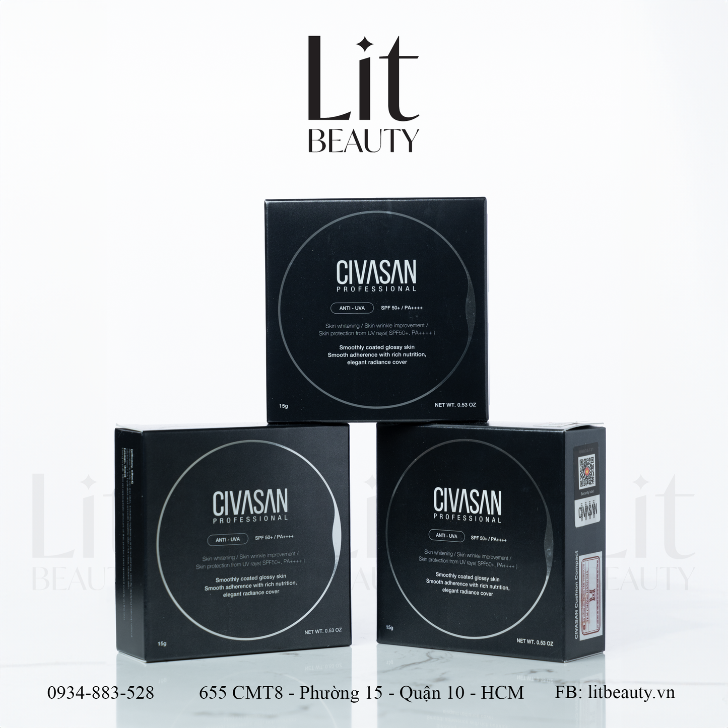 Phấn Phủ Civasan Cushion Compact SPF50+/PA++++ 15g (Vỏ Đen)