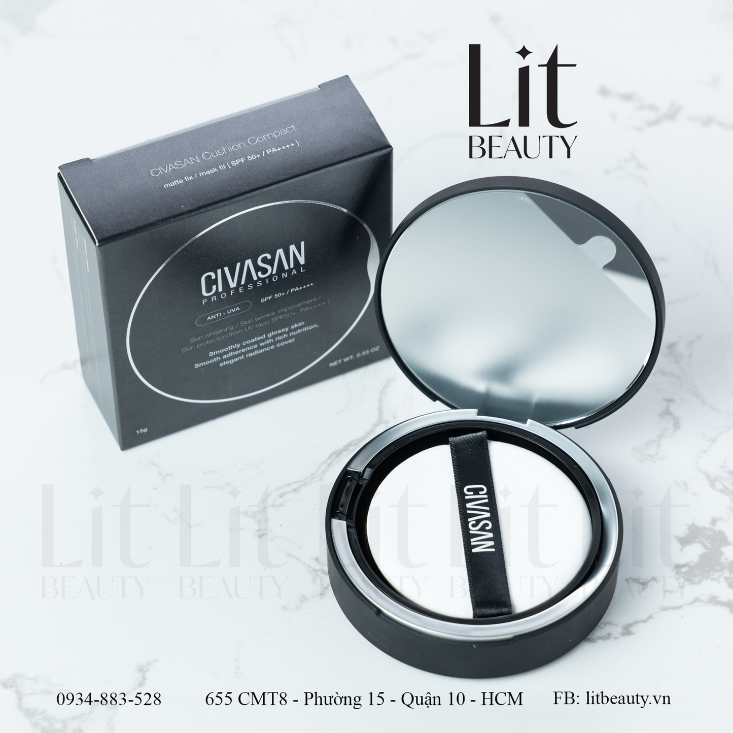 Phấn Phủ Civasan Cushion Compact SPF50+/PA++++ 15g (Vỏ Đen)