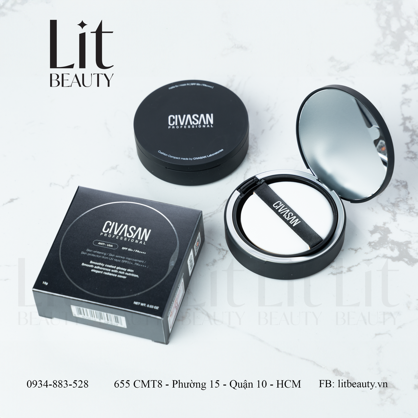 Phấn Phủ Civasan Cushion Compact SPF50+/PA++++ 15g (Vỏ Đen)
