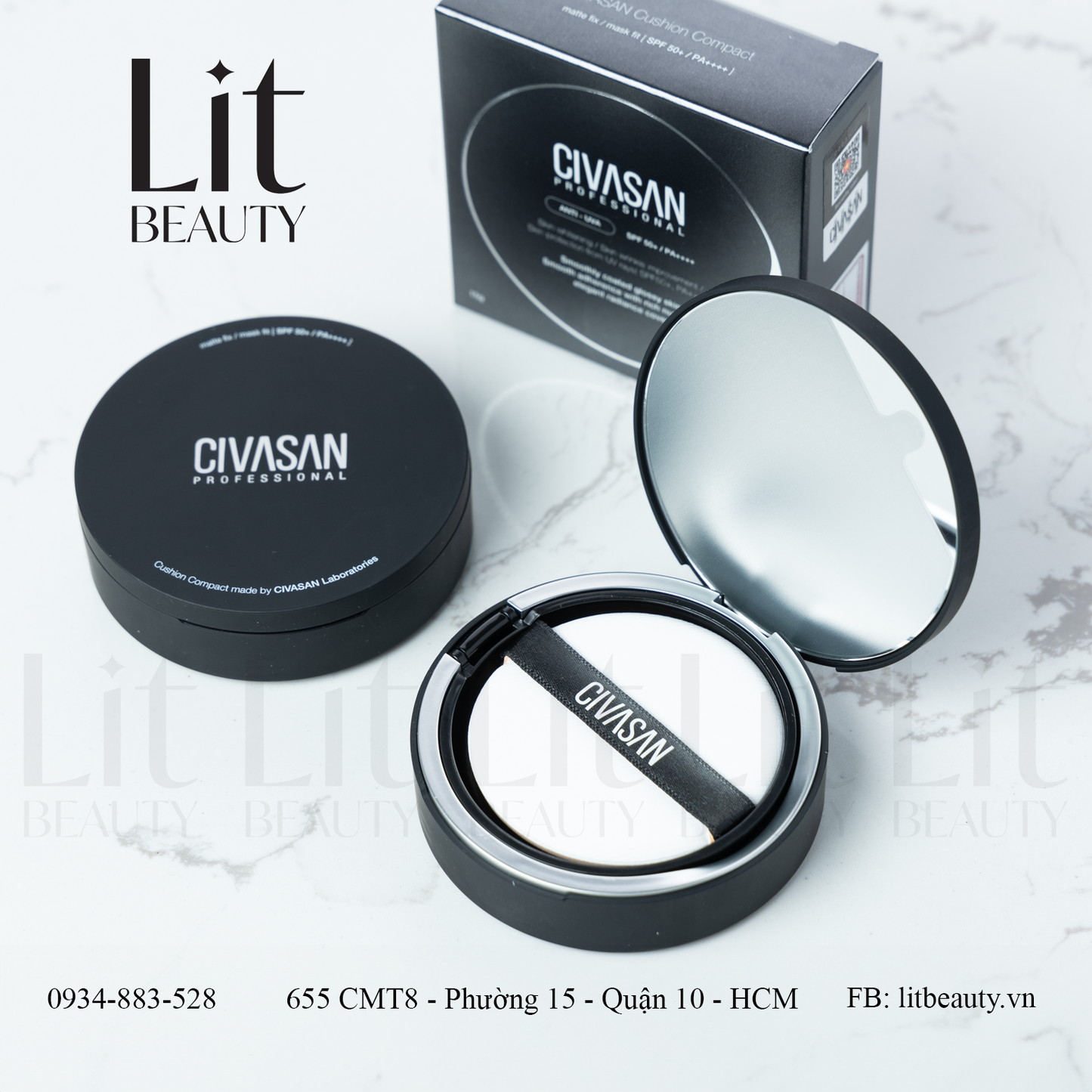 Phấn Phủ Civasan Cushion Compact SPF50+/PA++++ 15g (Vỏ Đen)