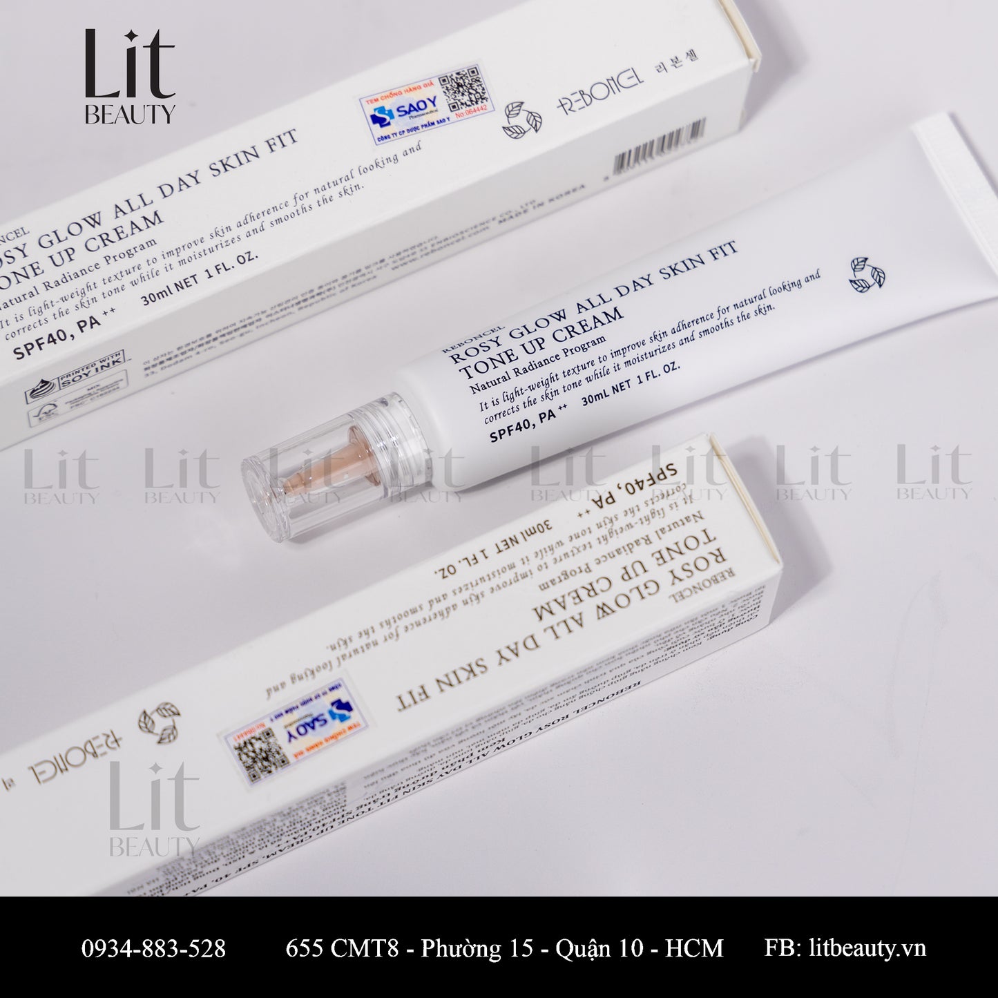 Kem chống nắng nâng tone Reboncel Rosy Glow All Day Skin Fit Tone Up Cream SPF40+, PA++ 30ml