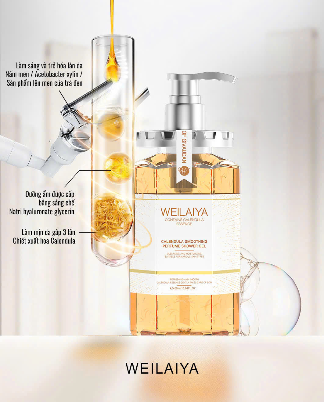 Sữa tắm cánh hoa cúc vạn thọ Weilaiya