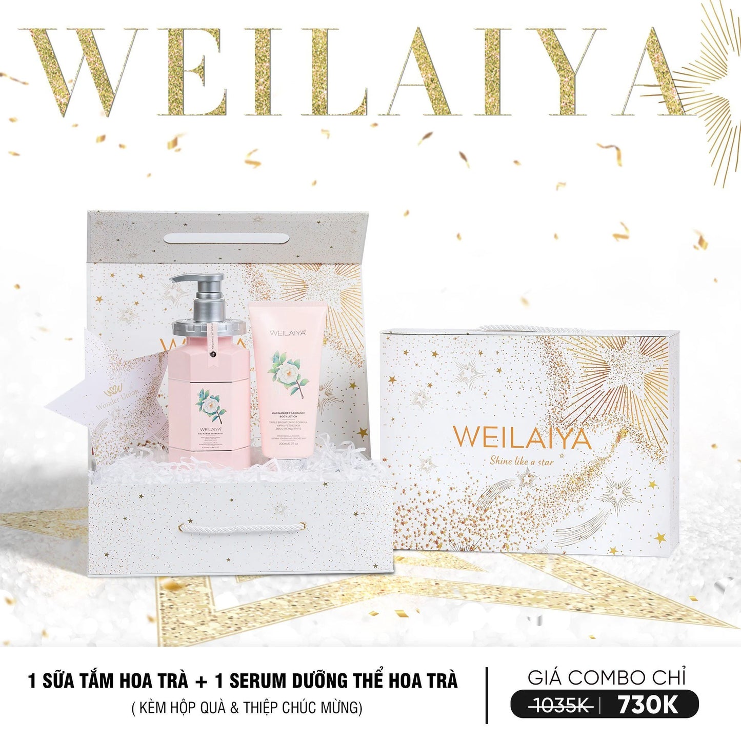 Set hộp quà Sao 1 sữa tắm hoa trà + 1 body lotion hoa trà