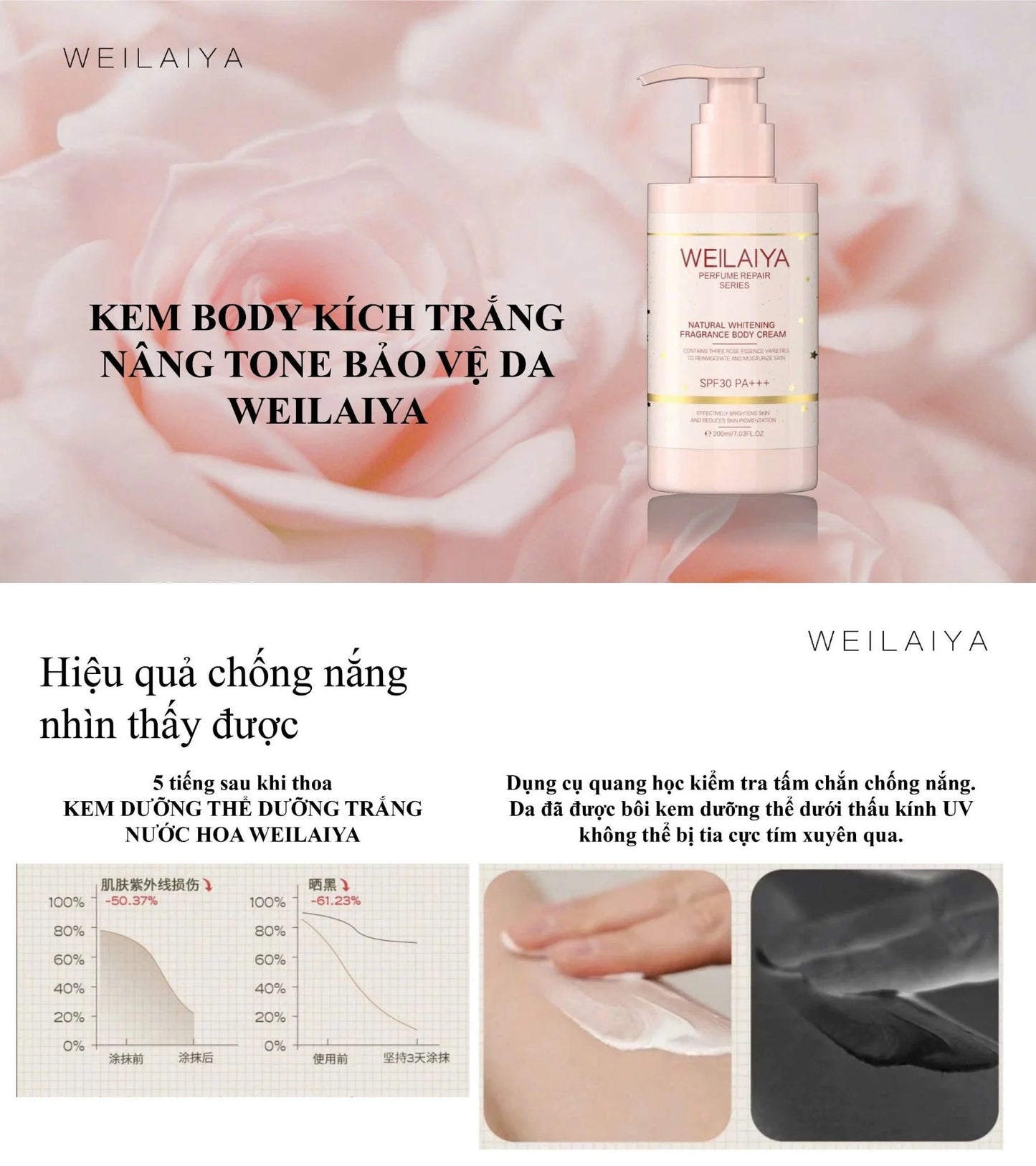 Kem body nâng tone hoa hồng Weilaiya 200ml