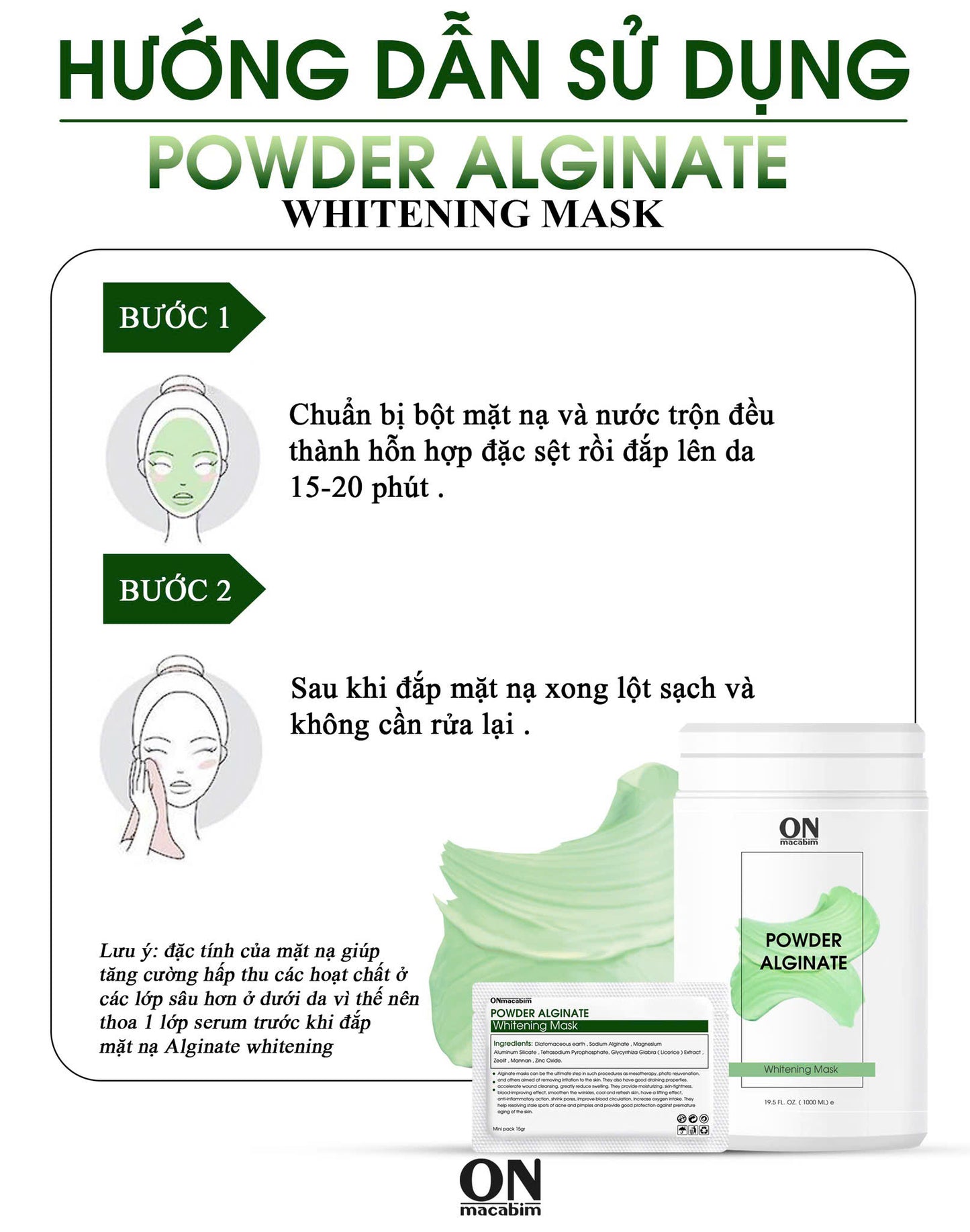 MẶT NẠ ON MACACBIM ALGINATE POWDER WHITENING MASK 1000ML