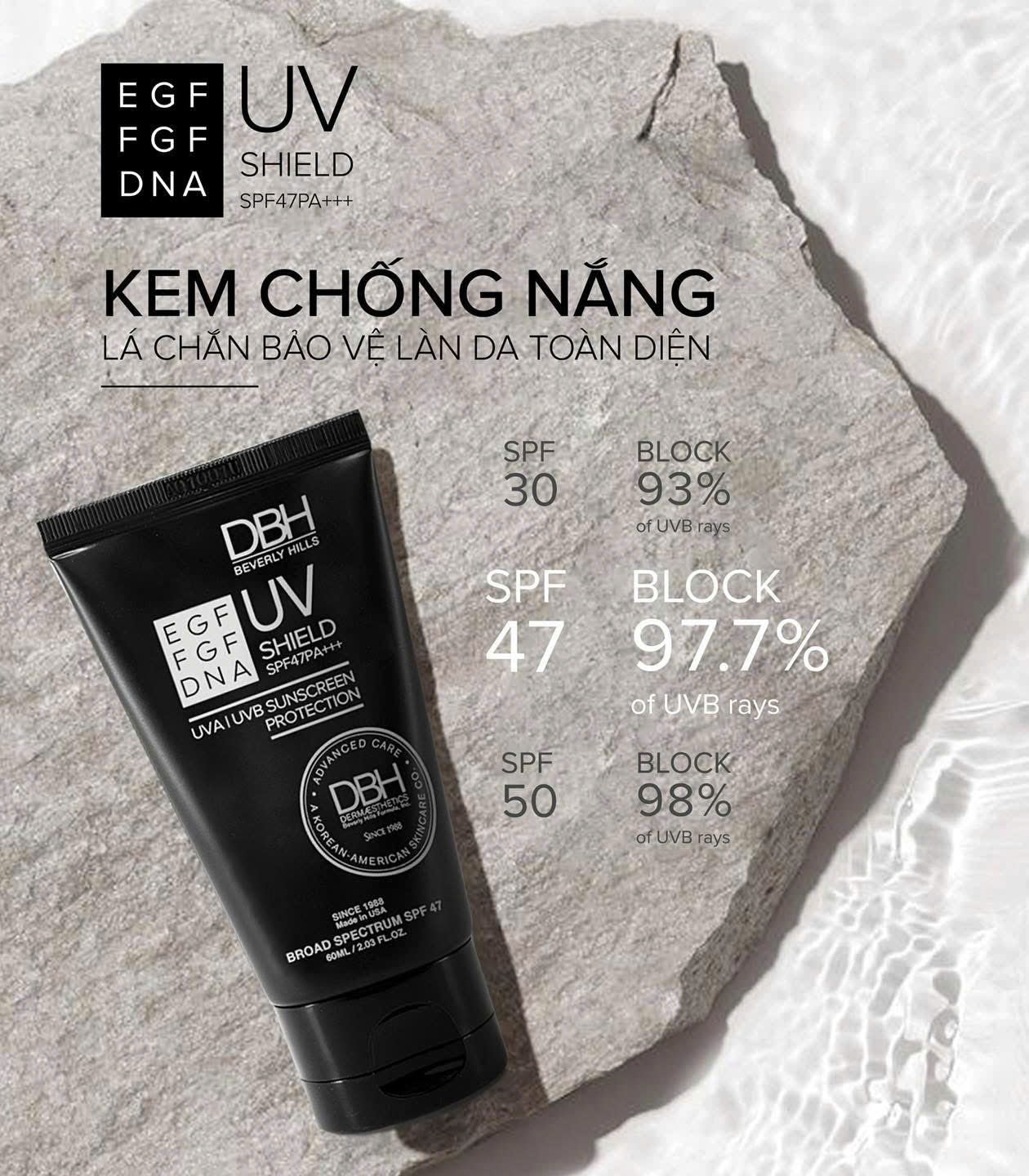 Kem Chống Nắng DBH UV Shield EGF FGF DNA SPF47+/ PA+++, 60ml