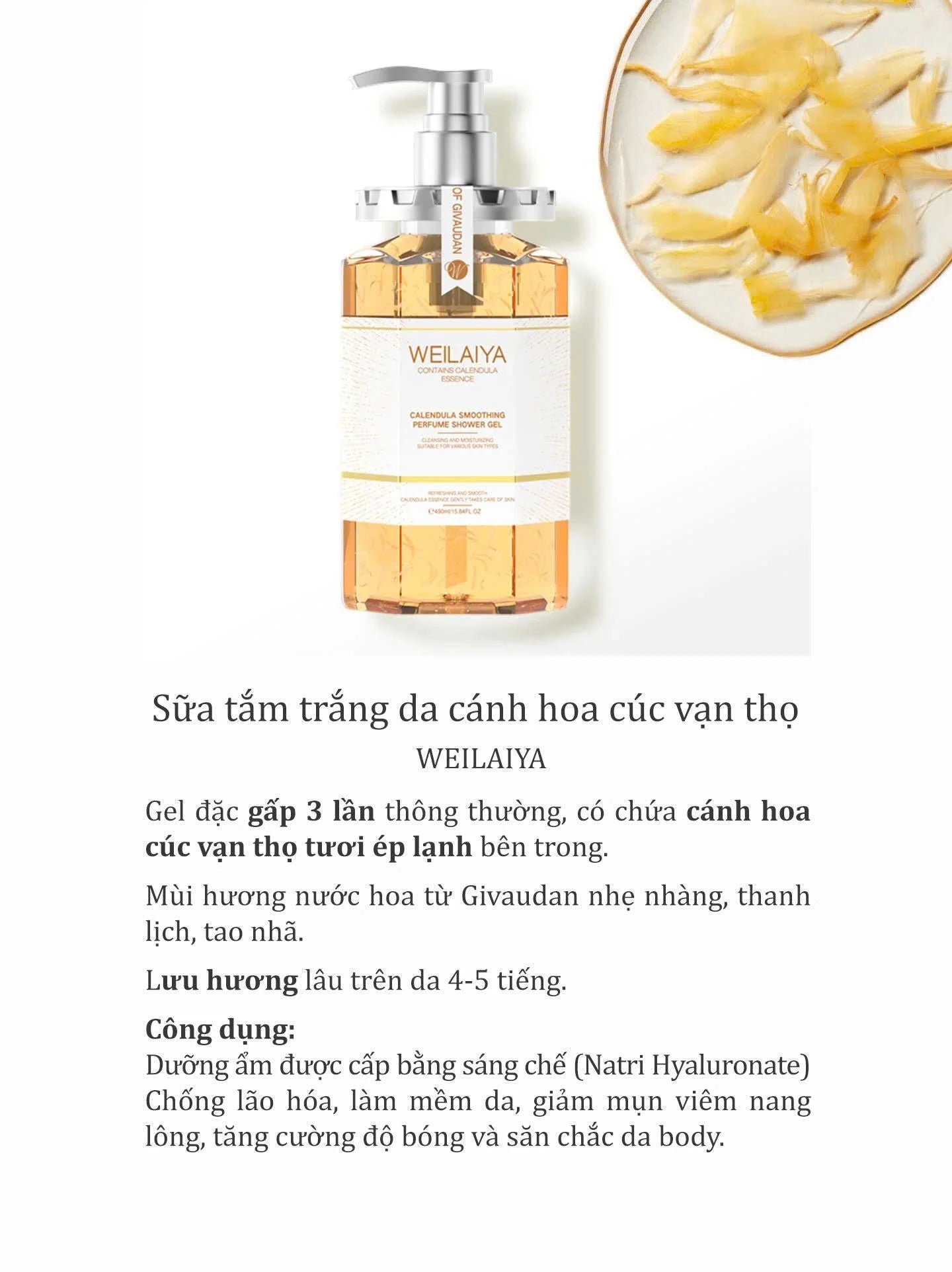 Sữa tắm cánh hoa cúc vạn thọ Weilaiya