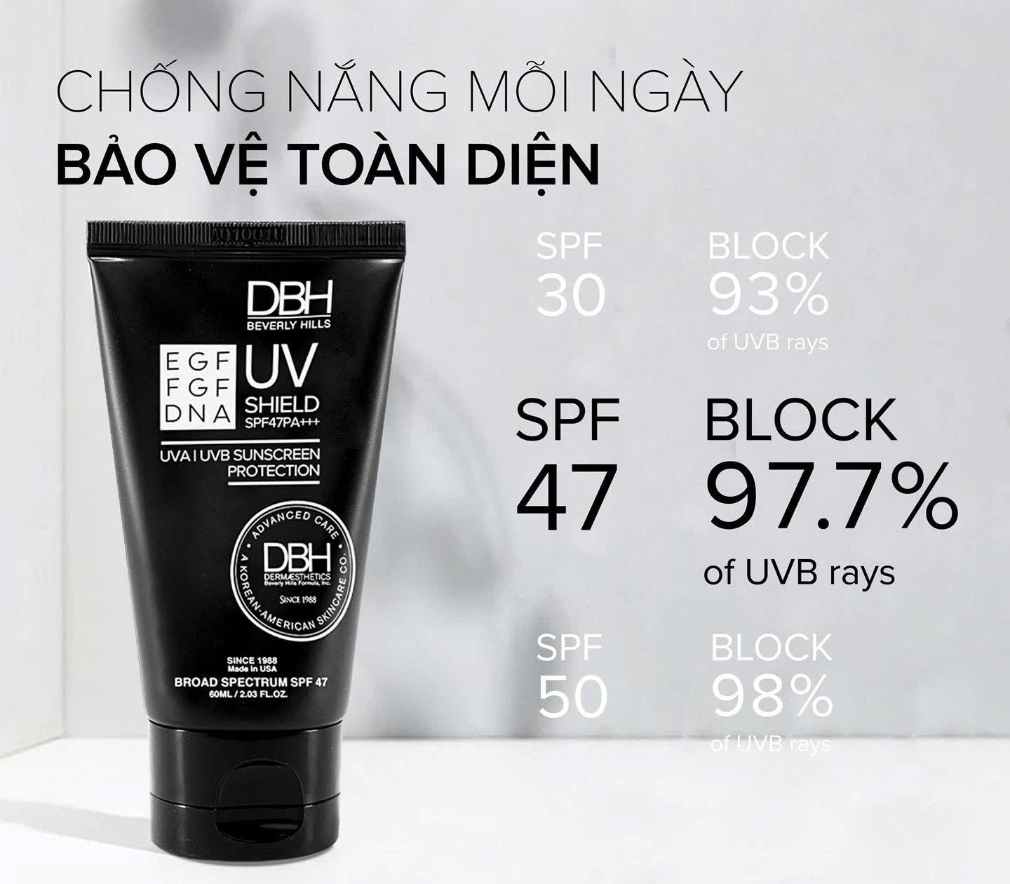 Kem Chống Nắng DBH UV Shield EGF FGF DNA SPF47+/ PA+++, 60ml
